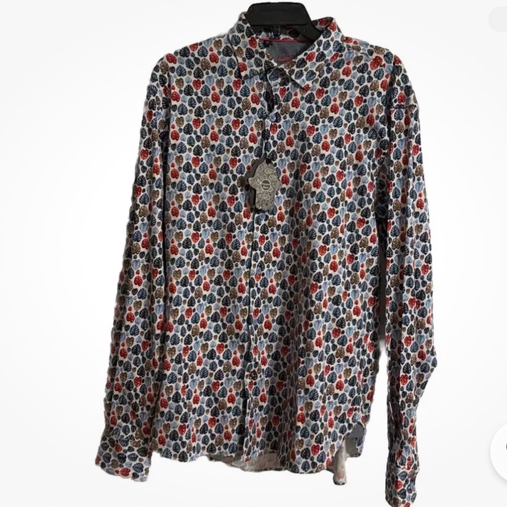 NWT Men’s Visconti Multi Color Leaf Design Long Sleeve Button Up $135